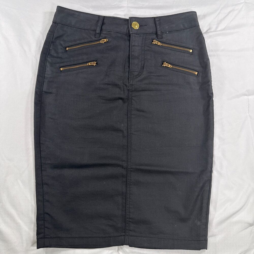 Express Jeans Washed Black Pencil Skirt Zipper Pockets Knee Length